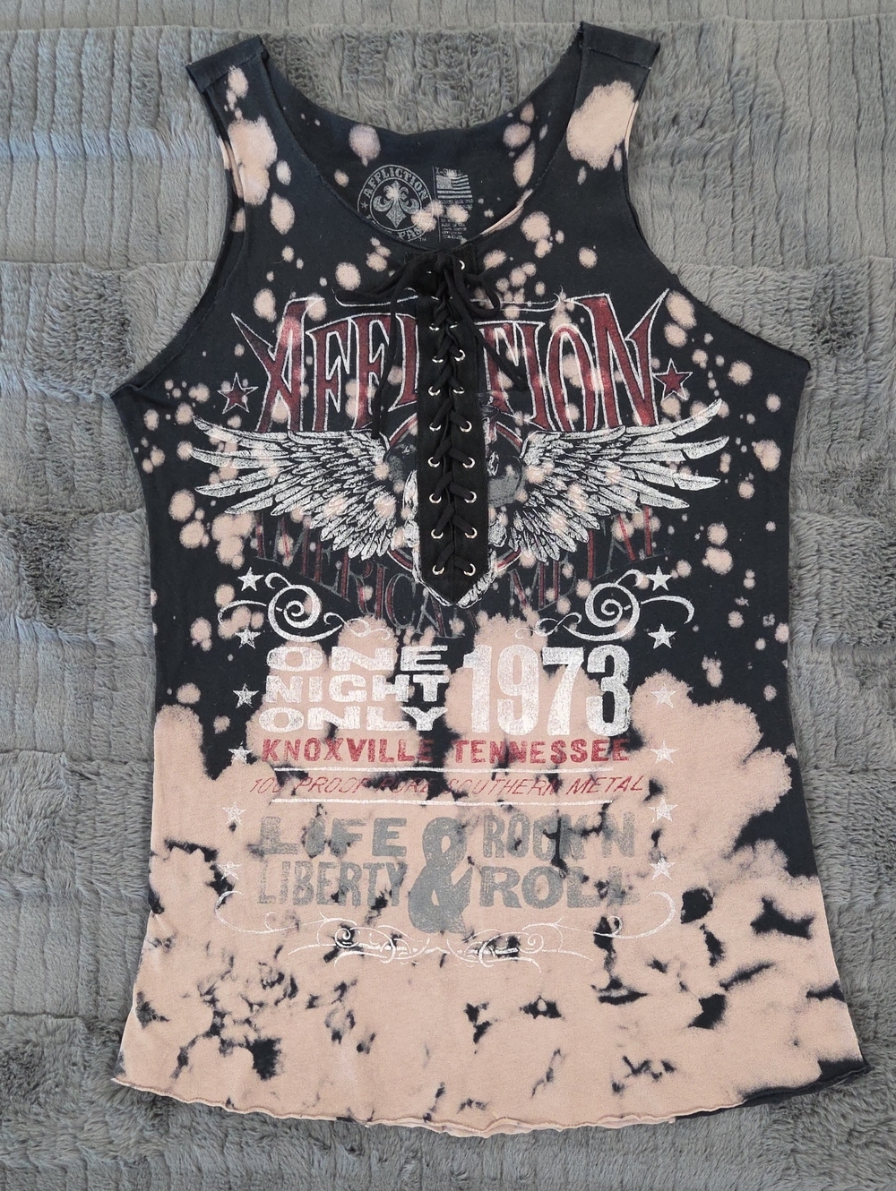 Affliction Black & Red Lace-Up Wing Graphic Tank